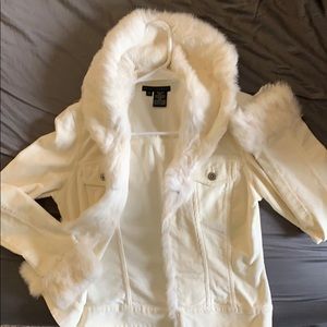 Sheri Bodell corduroy jacket with white rabbit fur